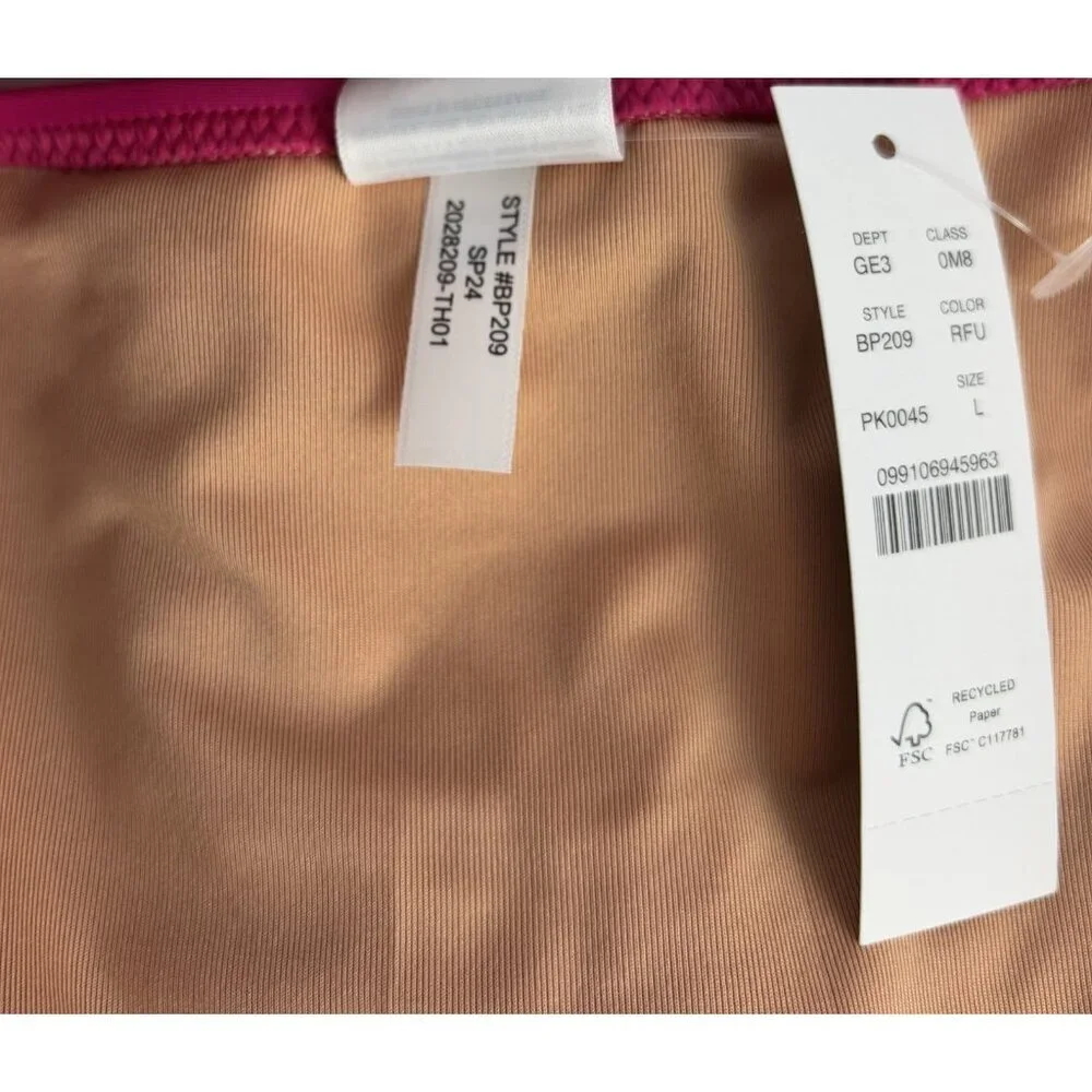 NEW J. Crew Curved-waist cheeky bikini swim bottom Ladies Sz L fuchsia 1450/1/2‎
